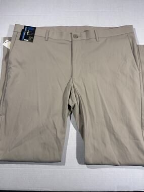 Roundtree & Yorke Performance Beige Flat Front Straight Dress Pants 40W